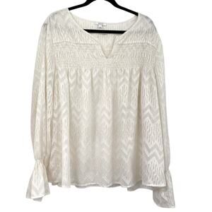 Maette Cream & Gold Striped Metallic Long Sleeve Blouse Womens 2X Boho Shirt Top